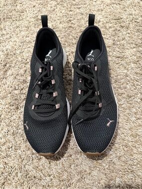 Puma Women’s Black Mesh Trainers with Soft Pink Accents